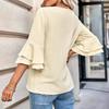 Womens Loose V-Neck Ruffle Sleeve Casual Top - Solid Color Breathable Stretch Fabric Short Blouse Daily Wear