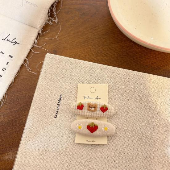 1 Pair Hairpins Rounded Edges Metal Stable Grip Hand-Embroidered Flower Pattern Wide BB Clip Side Bang Hair Accessories