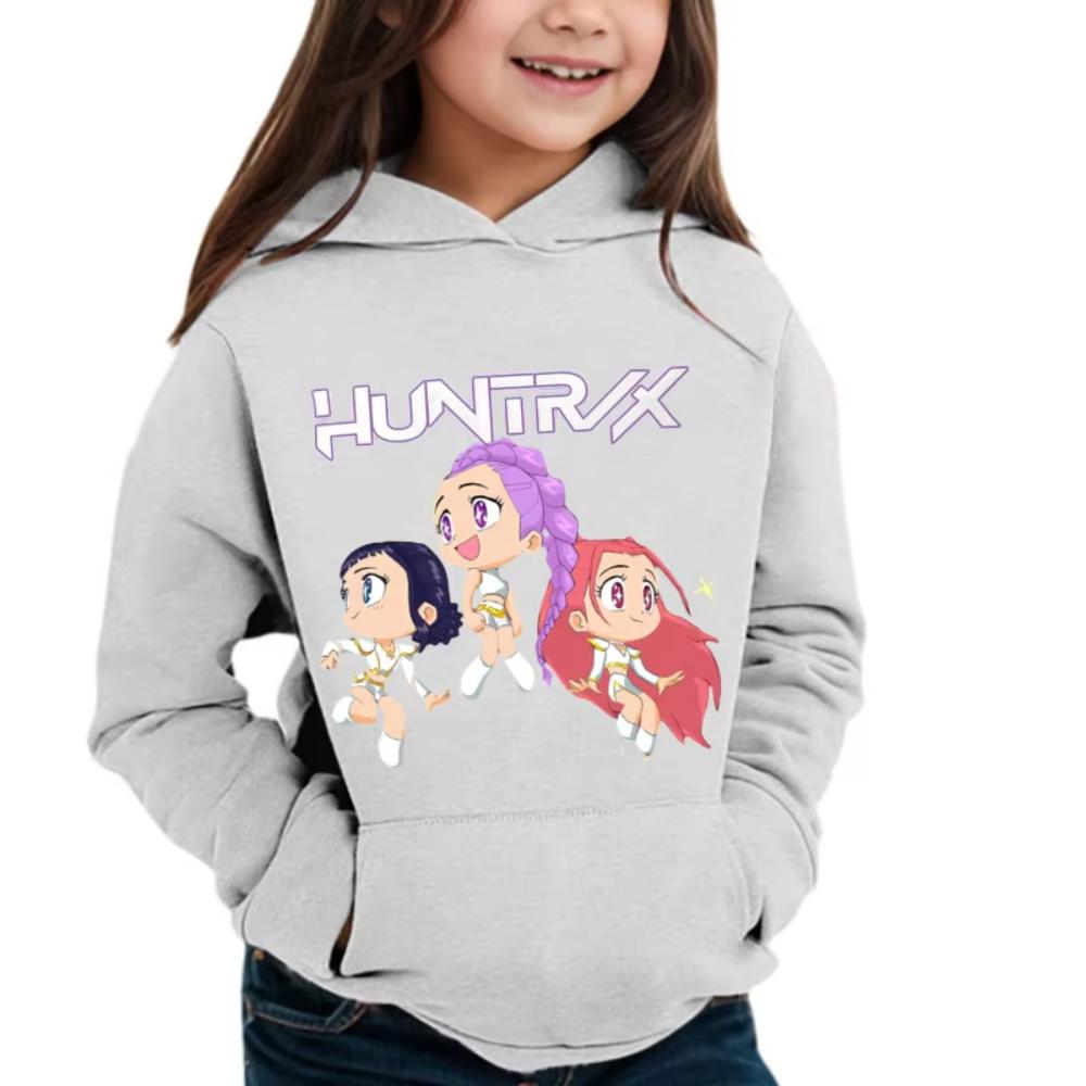 Autumn KPop Demon Hunters Pattern Pocket Hoodies Fashionable Casual Sports Long Sleeved Children's Girl Hooded Sweatshirts