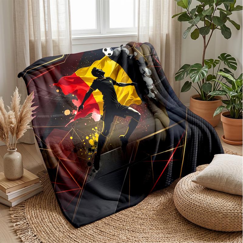 Belgium Football Printed Flannel Blanket Skin Friendly Warm Decorative Throw for Indoor Couch Bed Daily Use