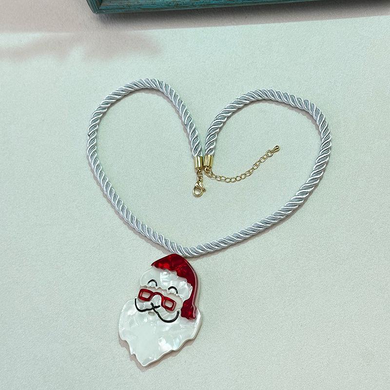 Santa Claus Necklace - Handmade Acrylic Pendant Cord, Personalized Christmas Sweater Chain