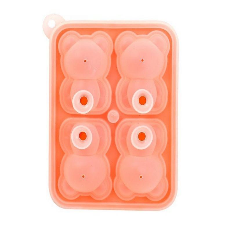 3D Cute Teddy Bear Ice Cube Making Mold With Funnel Silicone 4 Cavity Bear Ice Cube Trays For Whiskey Wine Cocktail Ice Ball