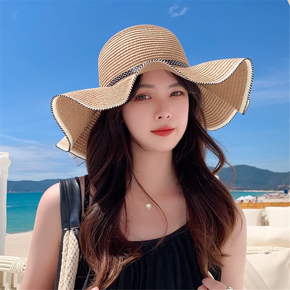 Foldable UV Straw Polka Dot Cute Popular Straw Actress Swimming [Lhyxuuk] Hat, Protection, Hat, Ribbon, Women's Hat, Hat, Hat, Portable, Beach,