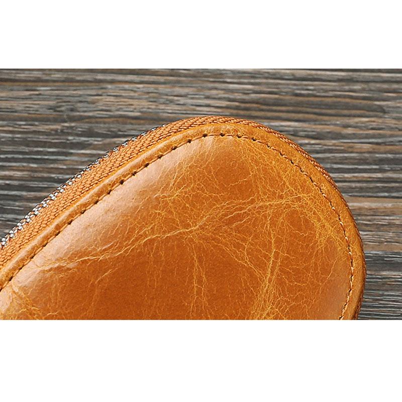Vintage Unisex Leather Key Case with Double Zipper and Multi-Function - Soft Surface Oil Wax, Car Key Holder, Genuine Cowhide
