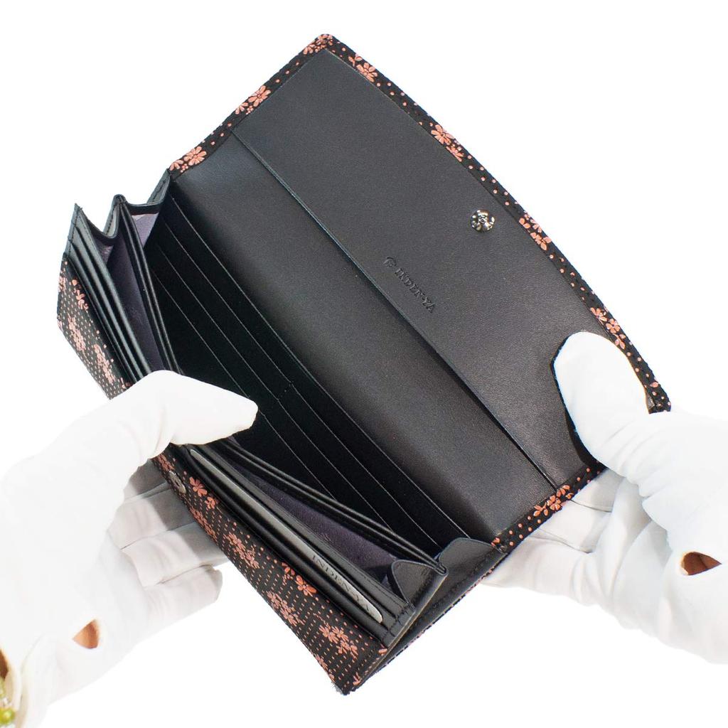 Inden Long Bundle Large Black x Pink Cosmos [Indenya] Geldbörse, S, Fassungsvermögen, Hirschleder, Lack, Muster, 2310-51-175