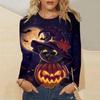 Dames avslappet mote Halloween-trykk langermet genser T-skjorte topp