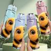 1PC Flying Bumble Bee Insect Print 750ml Color Plastic Sports Water Bottle Leakproof Flip Straw Lid Suitable for Sports Office Home Use