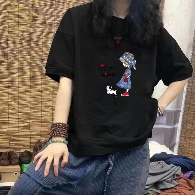 

100% Cotton Women s Casual Loose Slimming Half Sleeve Plus Size Printed T-Shirt - Trendy Design XL (120-140 jin)