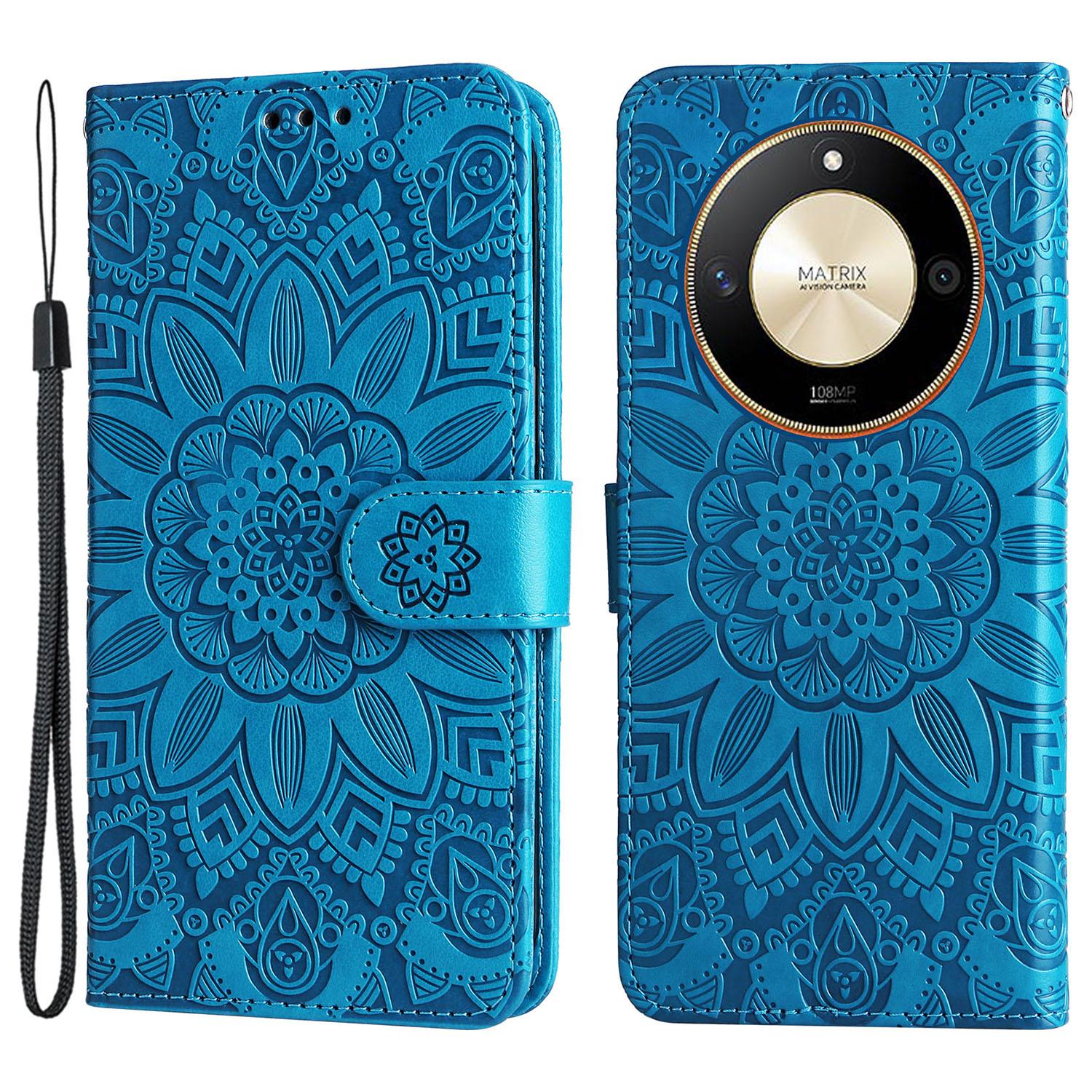 

For Honor X50 5G/X9b 5G/Magic6 Lite 5G/X50 GT 5G PU Leather Wallet Stand Case Sunflower Imprinted Shockproof Phone Cover Blue