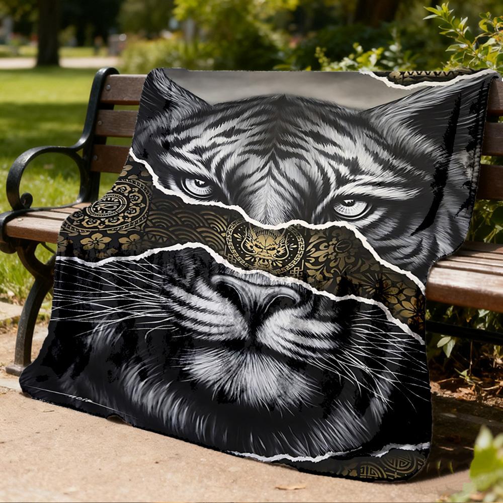 1pc Tiger Face Artwork Outdoor Blanket, Soft And Comfortable Blanket, Casual Warm Outdoor Blanket, Good Birthday Gift Yy251201181