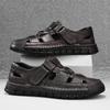 Men's Closed Toe Sandals Large Size Genuine Leather Casual Sandals Outdoor Hiking Sandals Hand Sewn Casual Sandals