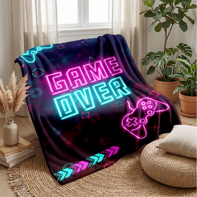 Neon Game Over Design Theme blanket Lightweight Warm Flannel Blanket Decorative Throw Blanket for Home Decoration