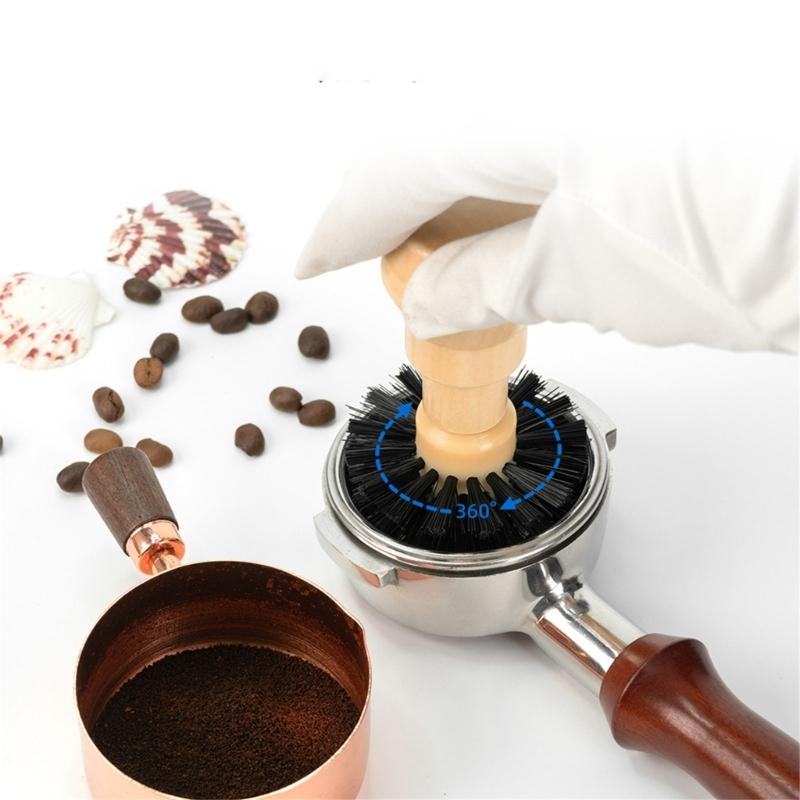 Heavy Duty Espresso Machine Brush With Stiff Nylon Fibers and Ergonomic Beechwood Handle Kitchen Tool