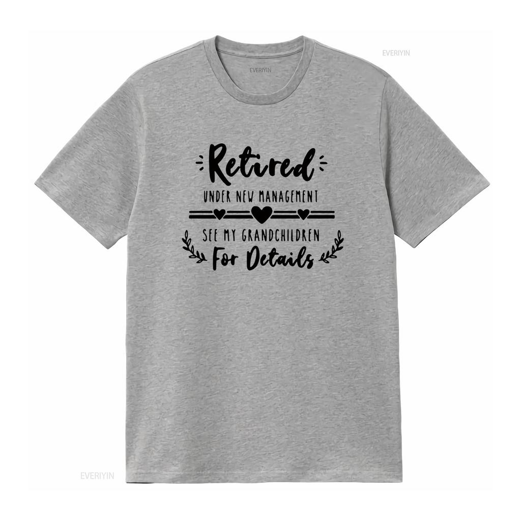 Retired Under New Management See Grandchildren For Details T Shirt Funny Retirement Grandma Womens White Large vintage Washed