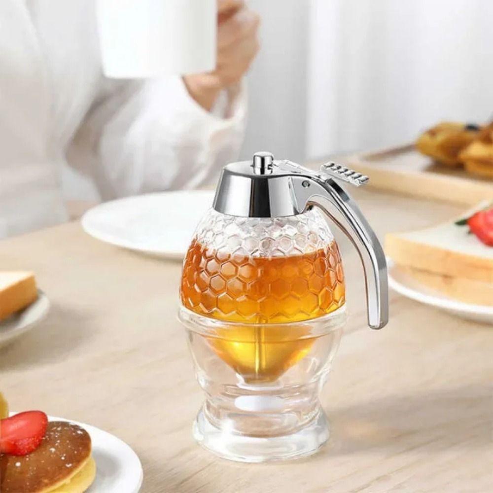 No Drip Honey Pot with stand Press Type Honey Storage Tank Acrylic Honey Dispenser  Home