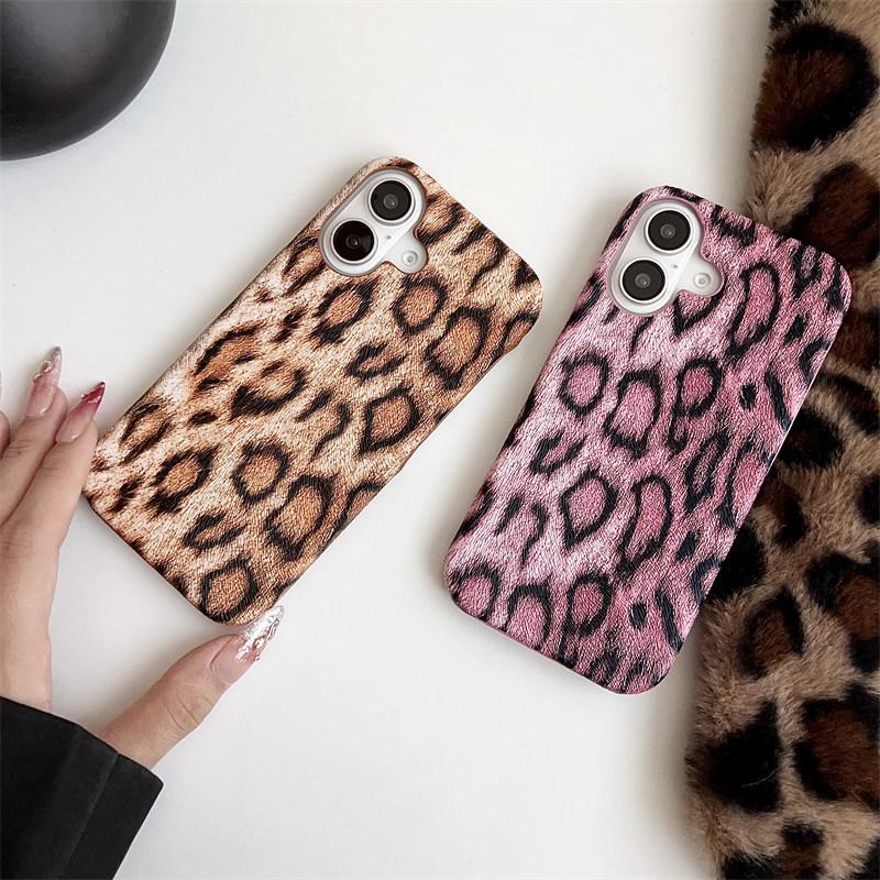 Sexigt läder leopardtryck halvskal för iPhone 16 Pro Max 15 14 Plus 13 12 Pro 11 fallskyddsskydd