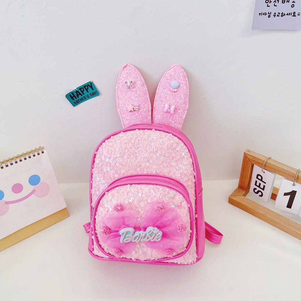 Rabbit Ear Letter Bow Sequin Childrens Backpack Zipper Design Layered Storage