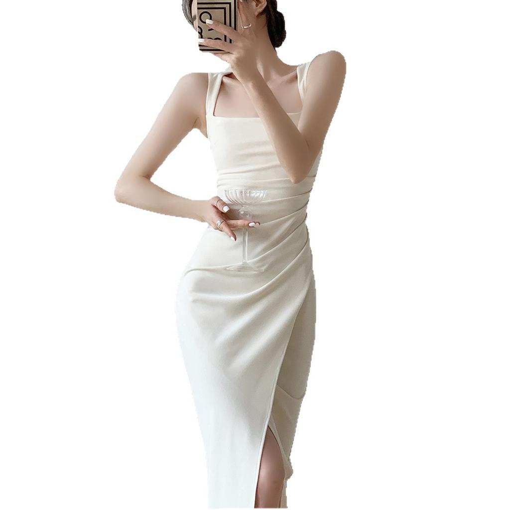 White Dress Women's High-end Summer French Long Engagement Party Light Luxury Small Dress Temperament Satin Suspender Skirt