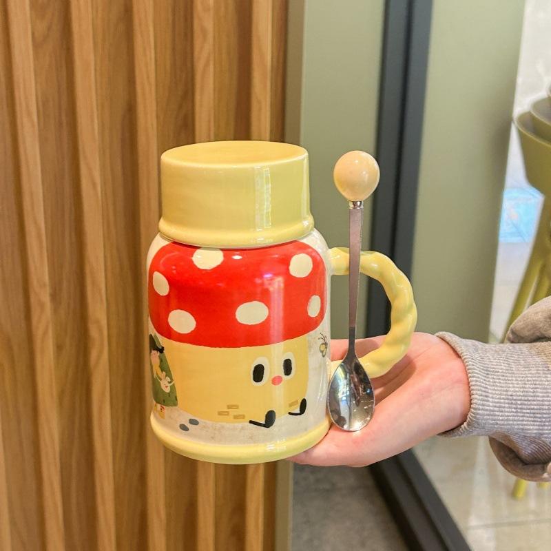Cute retro kettle high value boys and girls ceramic mug with lid large capacity water cup birthday gift practical
