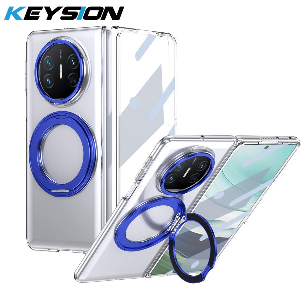 KEYSION 360° Rotating Magnetic Ring Stand Case for Huawei Mate X6 X5 X3 Transparent Hard PC Phone Cover with Screen Protector