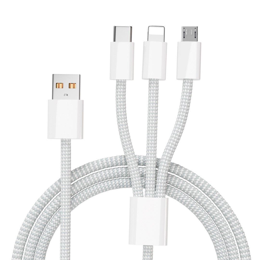 120W Braided 3-in-1 Super Fast Charging  Data Cable for Apple and Android Devices