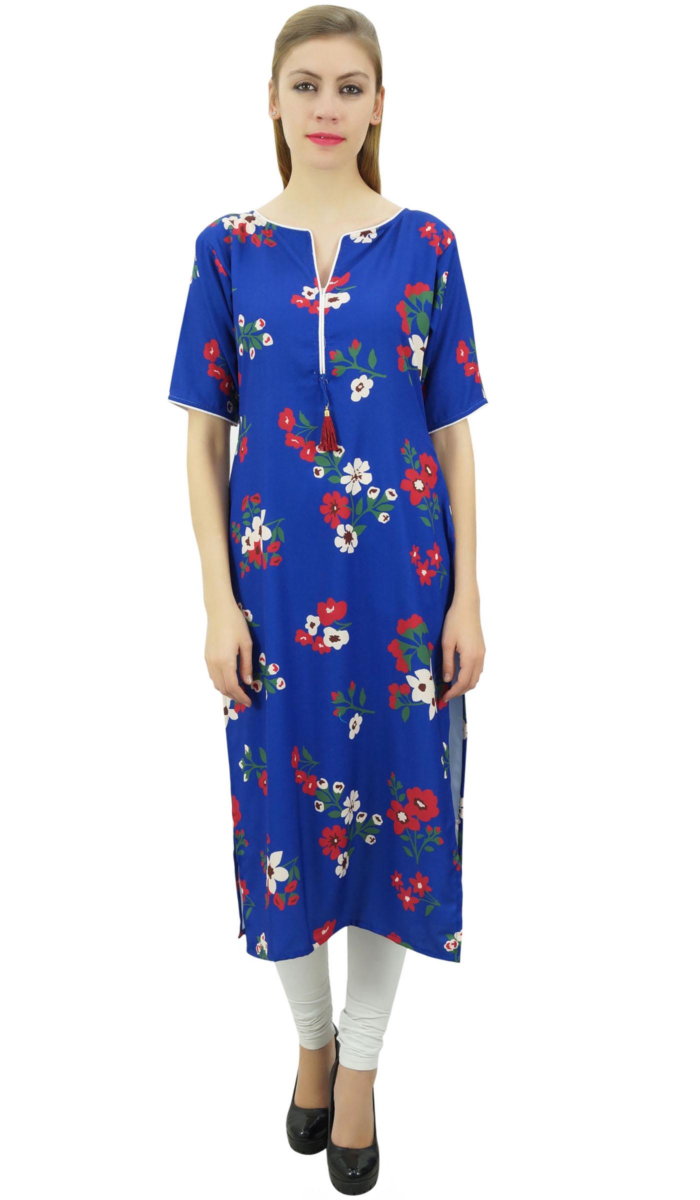 

Bimba Women s Floral Printed Green Kurta Classic Chic Designer Tunic 8 королівський синій колір