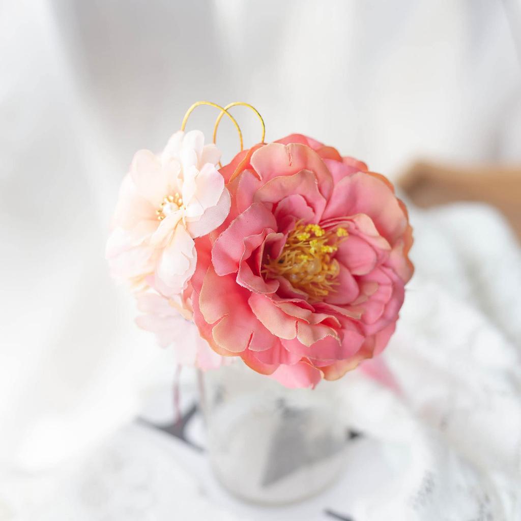 VIYIEN Handmade Artificial Flower Hair Ornament for and Perfect for and Features Mizuhiki Tassel and Faux Pink Coming-of-Age Ceremonies, Graduations,