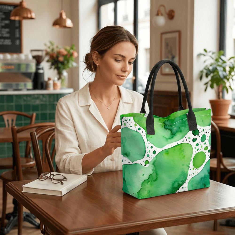 Green Watercolor Tote Bag Large Capacity Fashion Casual Handbag for Daily Use