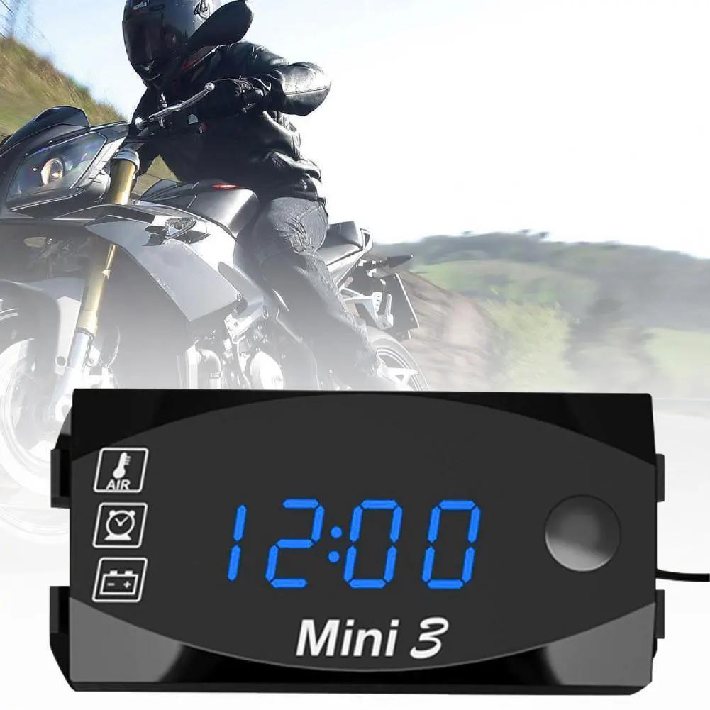 Universal 3 in 1 Motorrad Elektronische Uhr LED Digitalanzeige Voltmeter Uhr IP67 Wasserdicht Elektronisches Thermometer