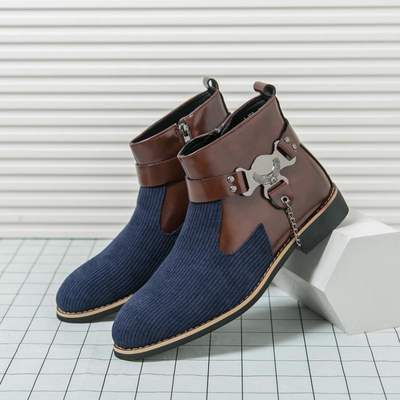 Fashion Men Retro Chelsea Boots PU Beige Blue High Top Shoes European Style Business Classic Fashion Formal Boots Size 38-48 Men Boots