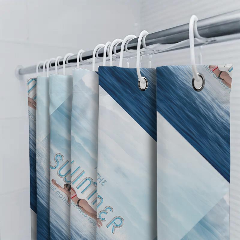 Summer Bath Mat Blue White Water Print Shower Curtain Waterproof Home Decor For Bathroom
