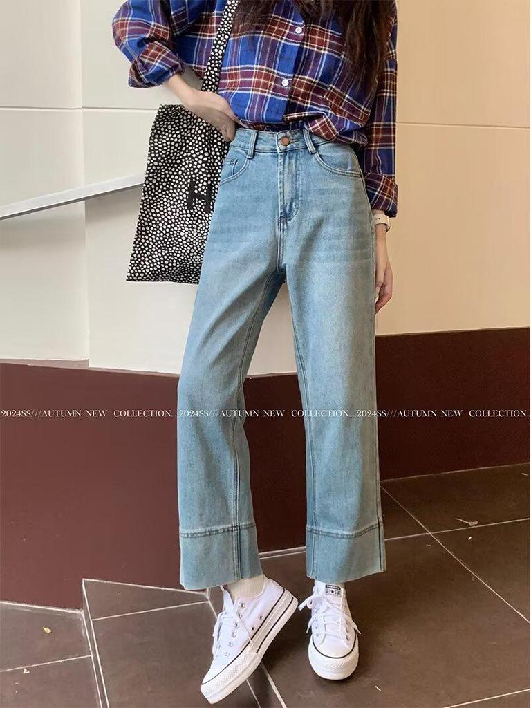 High Waist Plus Size Straight-Leg Jeans for Pear-Shaped Women - Slimming, Loose Fit, Wide-Leg Pants for Autumn