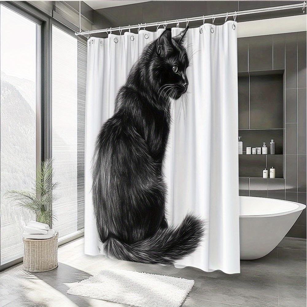 1pc Black Cat Creative Shower Curtain Animal Pattern Elegant Decoration Add Mystery And Lively Interest To Your Bathroom Enjoy