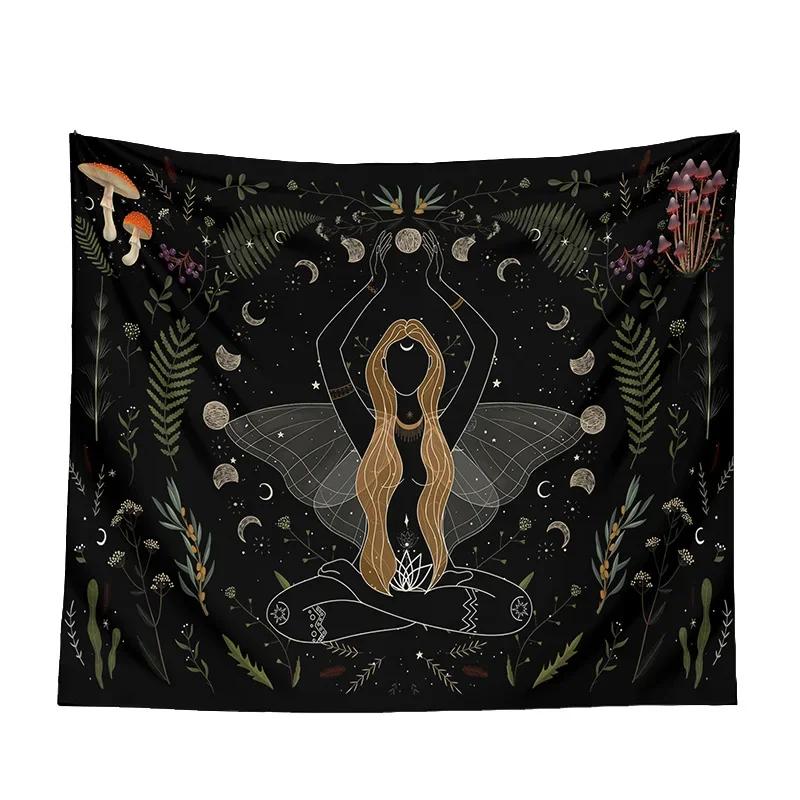VIKAMA Moth and Mushroom Forest Tapestry Psychedelic Dark Botanical Wall Art Suitable for Living Room Bedroom Study