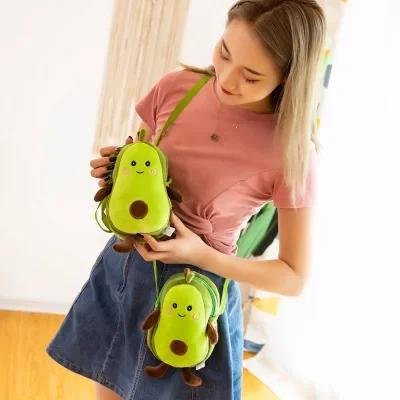 Cute Avocado Plush Toy Cartoon Soft Fruit Creative Shoulder Bag For Kids Girls Gift