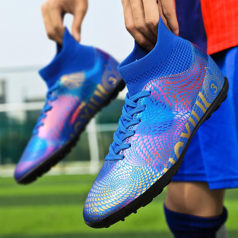31-48unisex Football Shoes High-top Elastic Rubber Soft Bottom TF Football Shoes Men's Training Special Children Competition Training Football Shoes