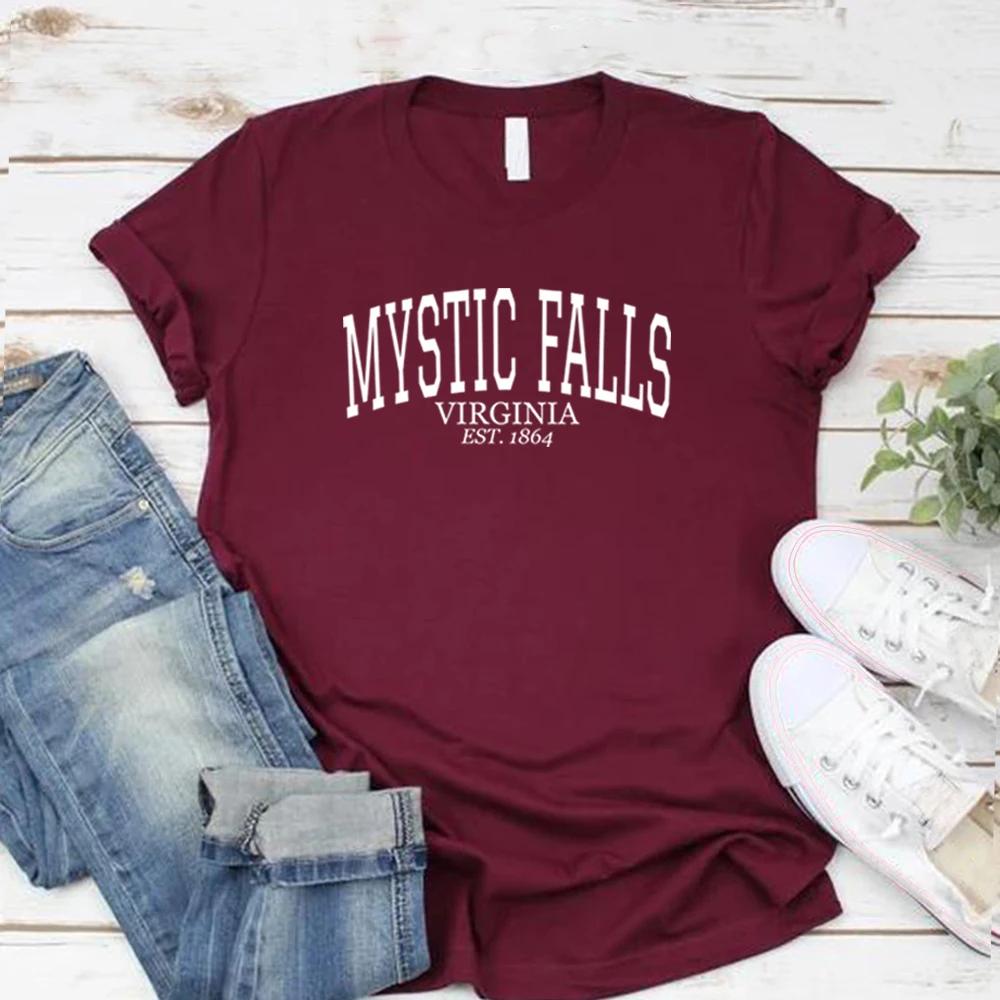 Mystic Falls Virginia Est1864 Shirt Gift for Vampire Fan Unisex Short Sleeve T-shirts Salvatore Brothers Shirt Streetwear Tops