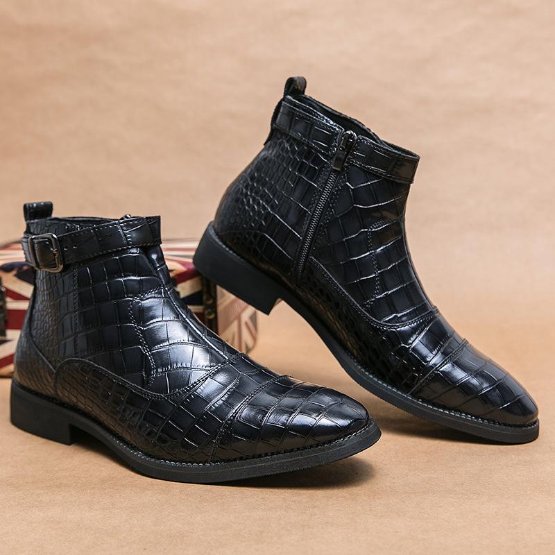 Herbst und Winter Übergröße Herren Lederstiefel neue Krokodilmuster Kurzstiefel Europäischer und amerikanischer Persönlichkeitstrend Außenhandel High-Top l