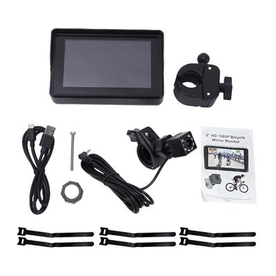Handlebar Bike Mirror, 1080P Bicycle Rear View Camera with 5  Monitor, Night Vision, 110 Degrees  Wide Angle View,