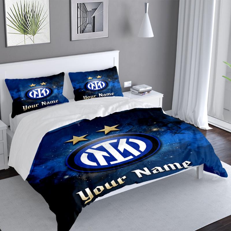 Custom Name Inter Milan Crest 3PCS Bedding Set For Bedroom Dormitory,Including 1pc Duvet Cover And 2pcs Pillowcases Large size Fan gift