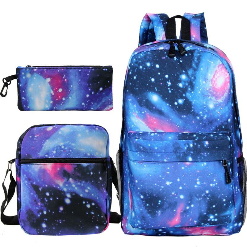 Multi-color blank backpack three-piece set Student Oxford cloth backpack + shoulder bag + pencil case three-piece set