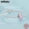 WOSTU Argent Sterling 925 Perles en Verre Rose Breloque Papillon Transparent Convient Femmes Bracelets Originaux Bijoux DIY