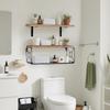 Wall Mounted Shelf Rustic Wooden Bathroom Wall Shelf with Metal Basket Over Toilet Floating Storage Organizer Rack for Home