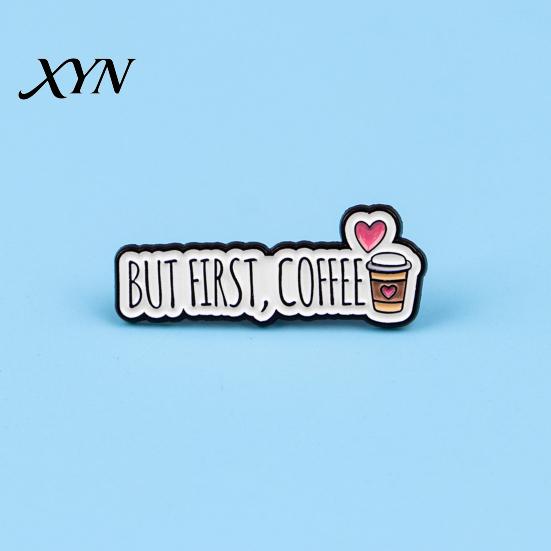 Coffee Lover Brooch Pin, Slogan Design Brooch, Thickened Zinc Alloy Badge, Enamel Paint Stable Buckle Pins for Clothes Hats Backpacks Pin