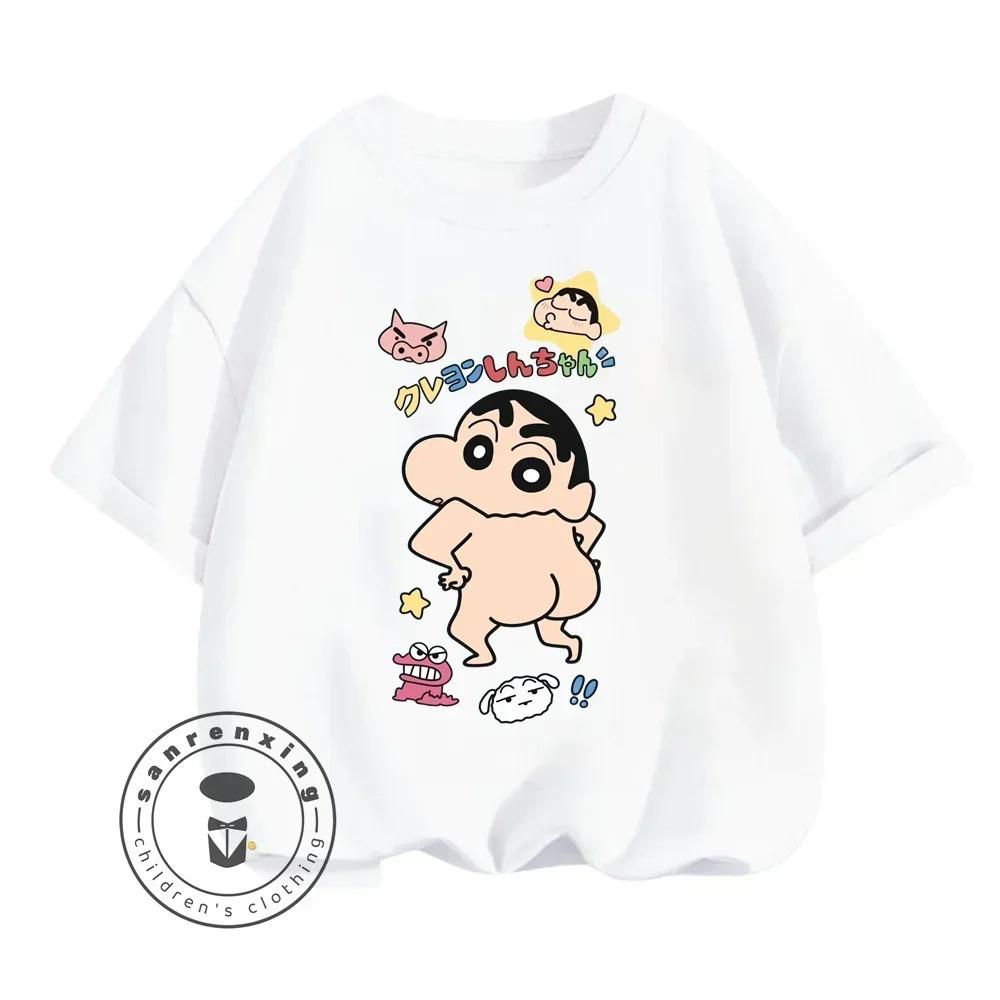 Summer Hit Crayon Shin-chan Animated Cartoon Character Print Design O-neck Soft and Comfortable Summer Kids Short-sleeved Shirt