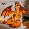 Seasonal Spooky Table Decoration Dragon Solar Garden Light, Halloween Night Resin Gothic Pumpkin Unique Gift for Lovers Statue, Medieval Fantasy