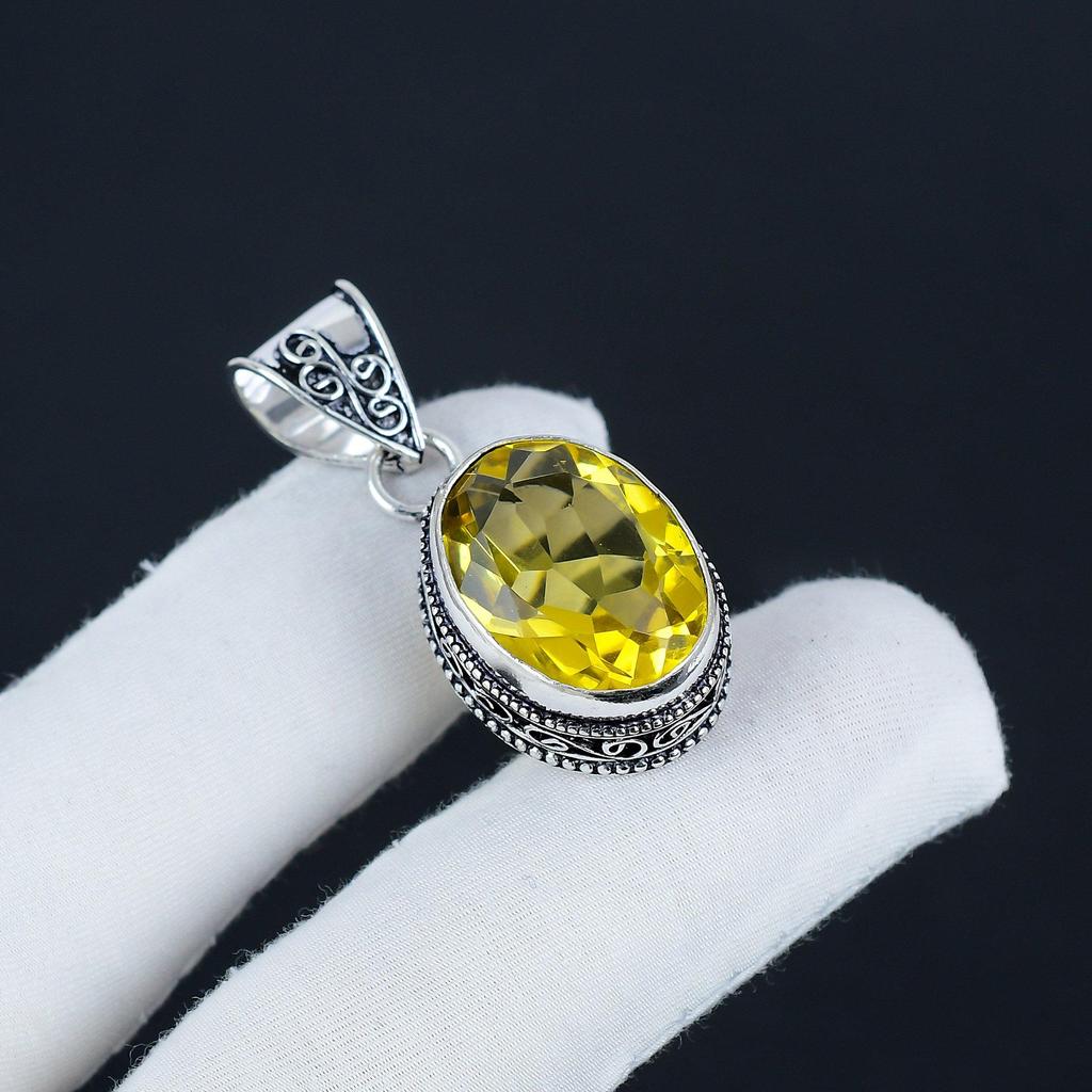 Lindo pingente de prata com pedra preciosa de citrino em prata esterlina 925 - Design oval feito à mão, joia para uso diário, presente de aniversário
