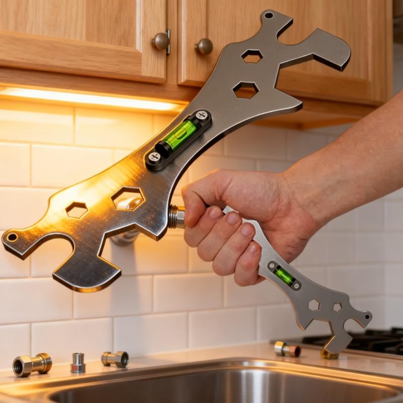 Multifunctional Stainless Steel Bathroom Wrench Tool Shower Installation Hexagonal Level Faucet Angle Ruler Distance Measuring
