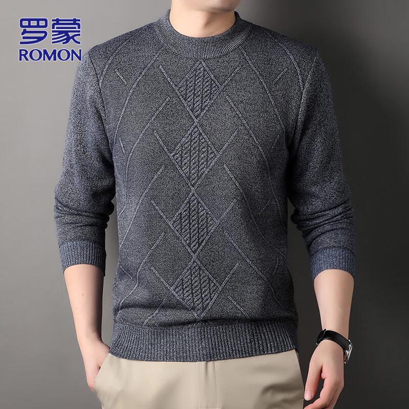 ROMON Men's Fleece-Lined Crew Neck Knit Sweater