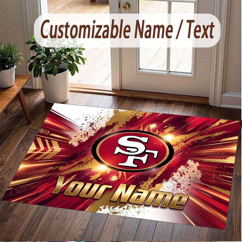 Custom Rug San Francisco 49ers Pattern Print Name Text Soft Non‑Slip Floor Carpet for Home Indoor Decoration